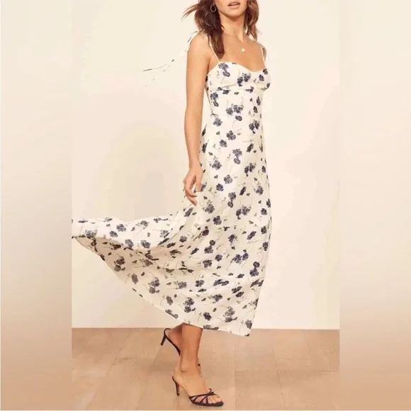 Reformation White and Blue Floral Midi Dress - Picture 3 of 12